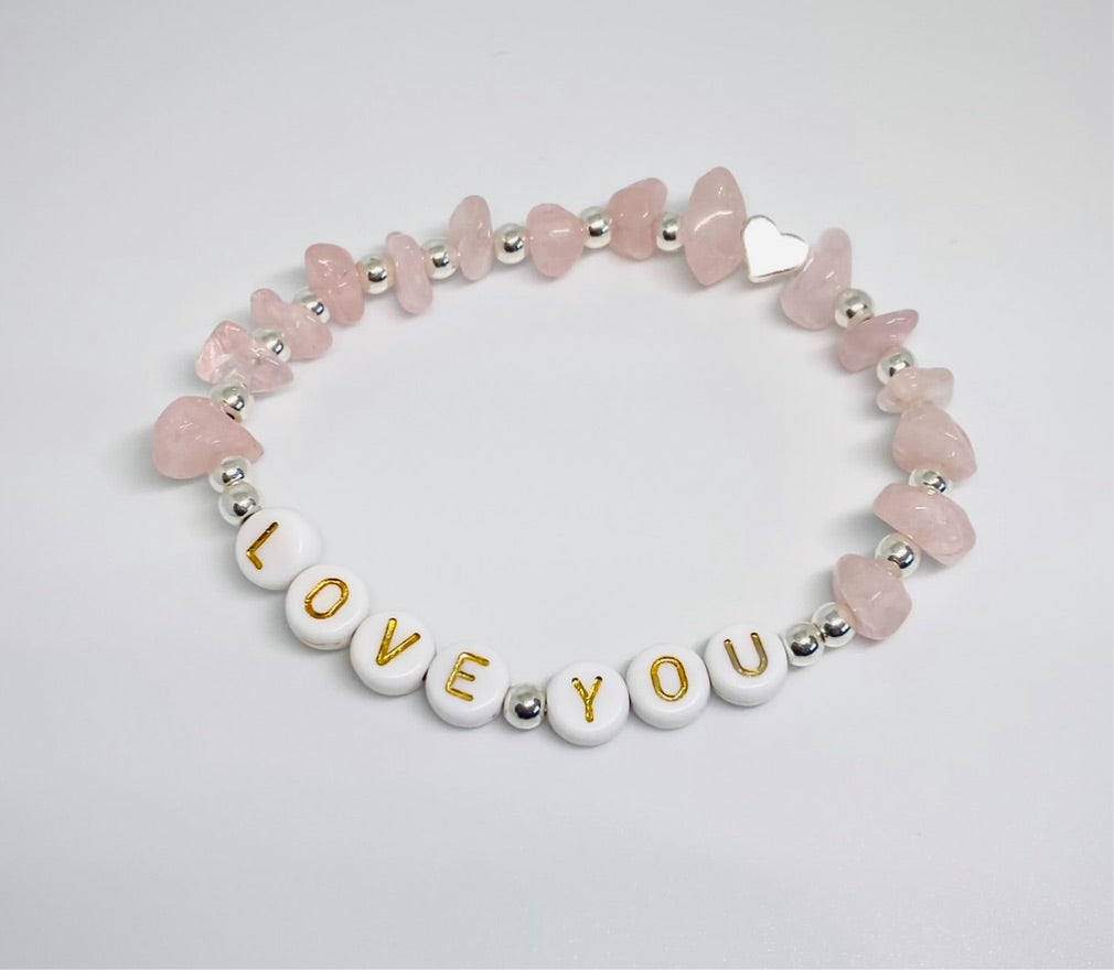 Rose quartz heart detail personalised bracelet