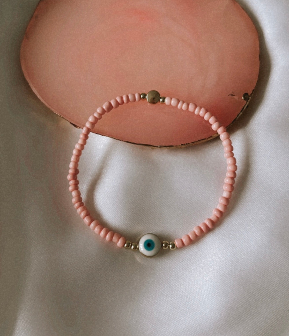 Pink evil eye stacking bracelet