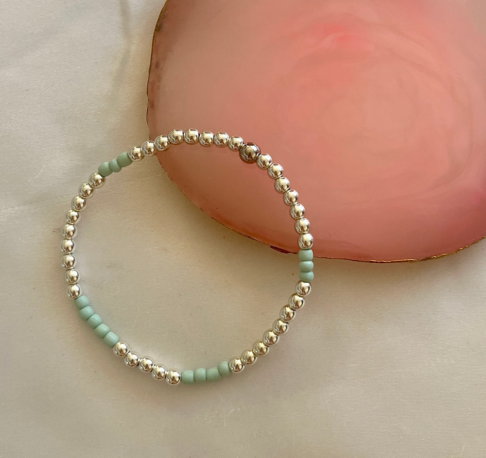 Mint and silver minimalist beaded bracelet