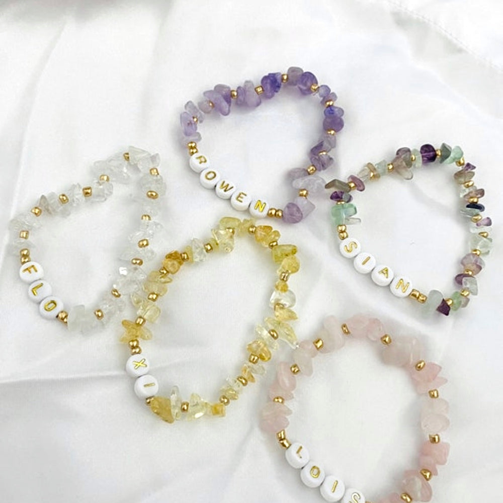 
                      
                        Clear rock crystal personalised bracelet - Positively Beaded
                      
                    