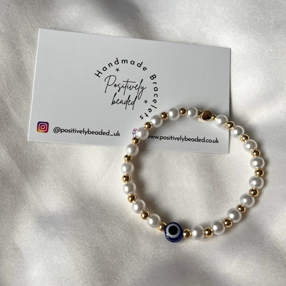 Evil eye and pearl bracelet - Positively Beaded