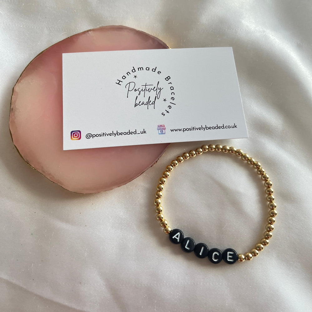 Minimalist gold and black name bracelet - Positively Beaded