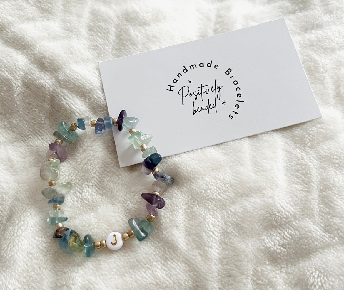 Rainbow fluorite personalised crystal bracelet