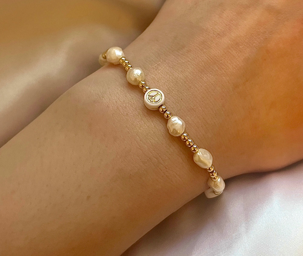 Peace and pearls beaded bracelet - Positively Beaded