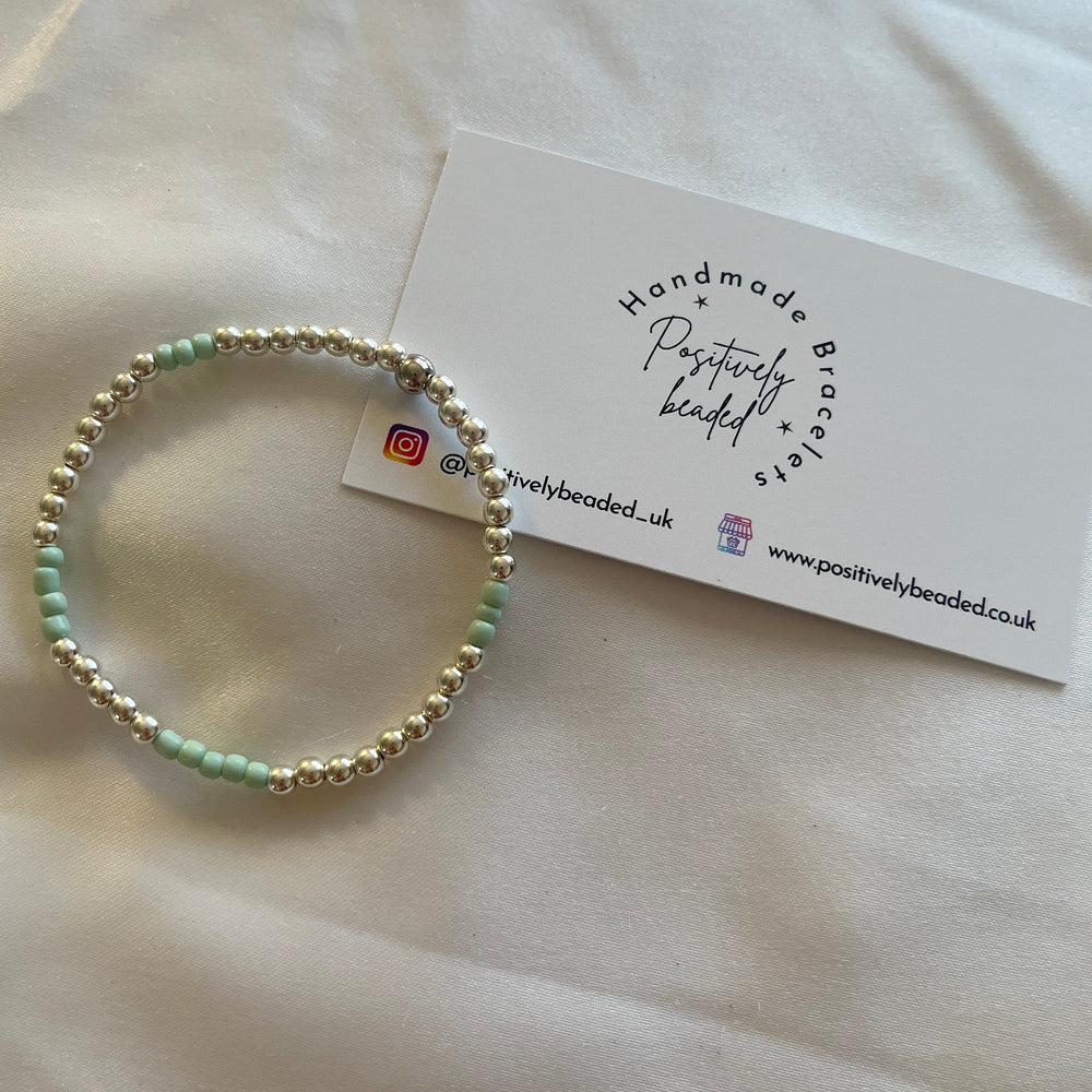 Mint and silver minimalist beaded bracelet - Positively Beaded